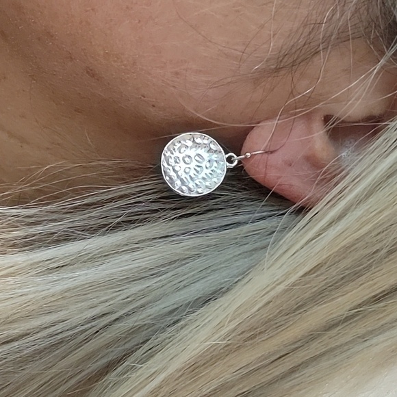 Hammered Disc Drop Earrings, Choice of Color - Picture 1 of 8